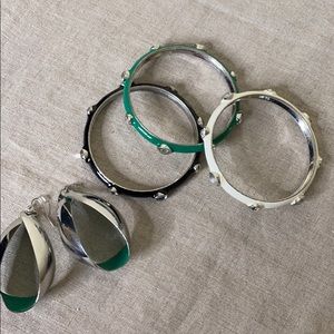 Three Enameled Bangles + Elongated Hoop Earrings